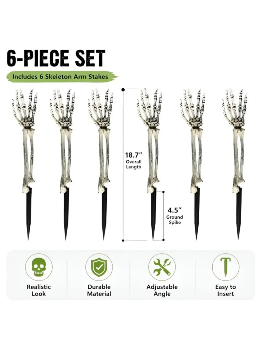 6PC Realistic Skeleton Arm Stakes Halloween Decorations for Lawn Stakes